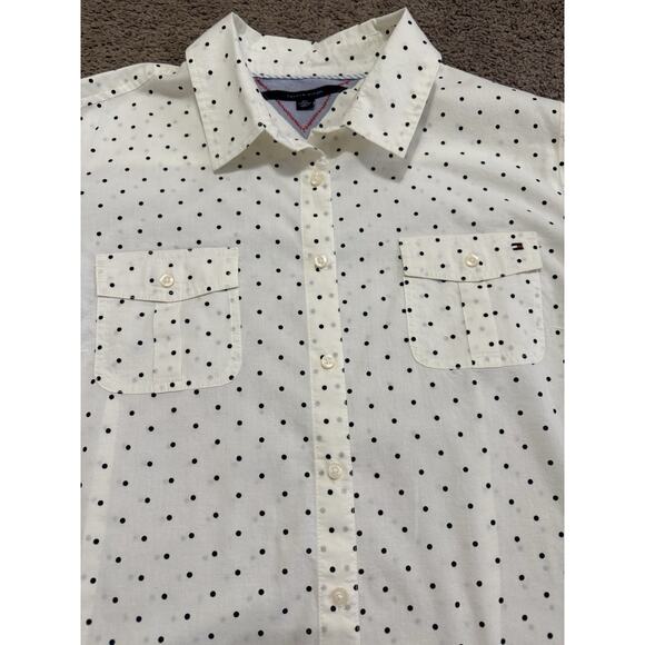 Tommy Hilfiger Women's Polka Dot Navy Ivory Size 2X Roll Tab Sleeve - Picture 5 of 10